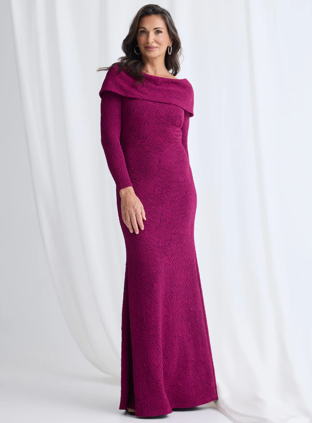Phoebe Dress with Sleeves with Polished Elegance in Magenta Mother of the Groom Dress