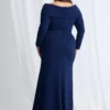 Phoebe Dress with Sleeves with Polished Elegance in Navy Mother of the Groom Dress