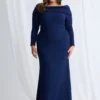 Phoebe Dress with Sleeves with Polished Elegance in Navy Mother of the Groom Dress