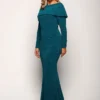 Phoebe Dress with Sleeves with Polished Elegance in Teal Mother of the Groom Dress