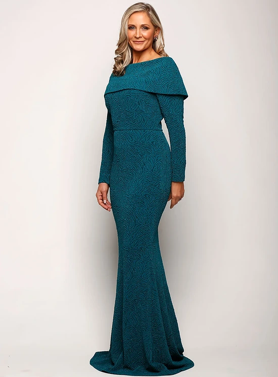 Phoebe Dress with Sleeves with Polished Elegance in Teal Mother of the Groom Dress