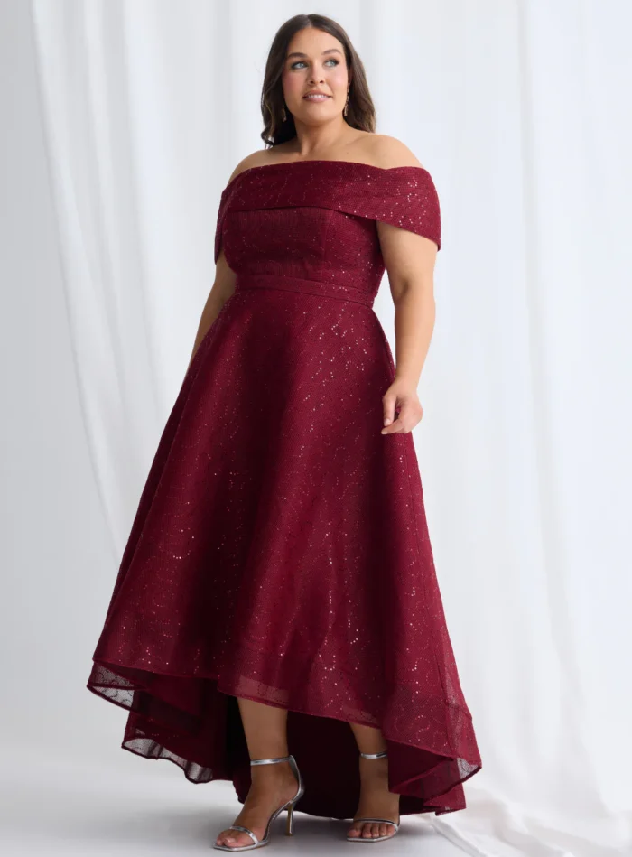 Rosita Dress Soft Sparkle with Elegant Movement in Wine Mother of the Bride Dress