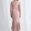 Stasia Hi Lo Dress Understated Shine in a Mermaid Silhouette in Blush Mother of the Groom Dress