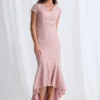 Stasia Hi Lo Dress Understated Shine in a Mermaid Silhouette in Blush Mother of the Groom Dress