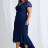 Stasia Hi Lo Dress Understated Shine in a Mermaid Silhouette in Navy Mother of the Groom Dress