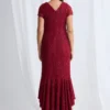 Stasia Hi Lo Dress Understated Shine in a Mermaid Silhouette in Wine Mother of the Groom Dress