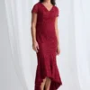 Stasia Hi Lo Dress Understated Shine in a Mermaid Silhouette in Wine Mother of the Groom Dress