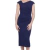 FAY ASYMMETRICAL MIDI GOWN IN NAVY