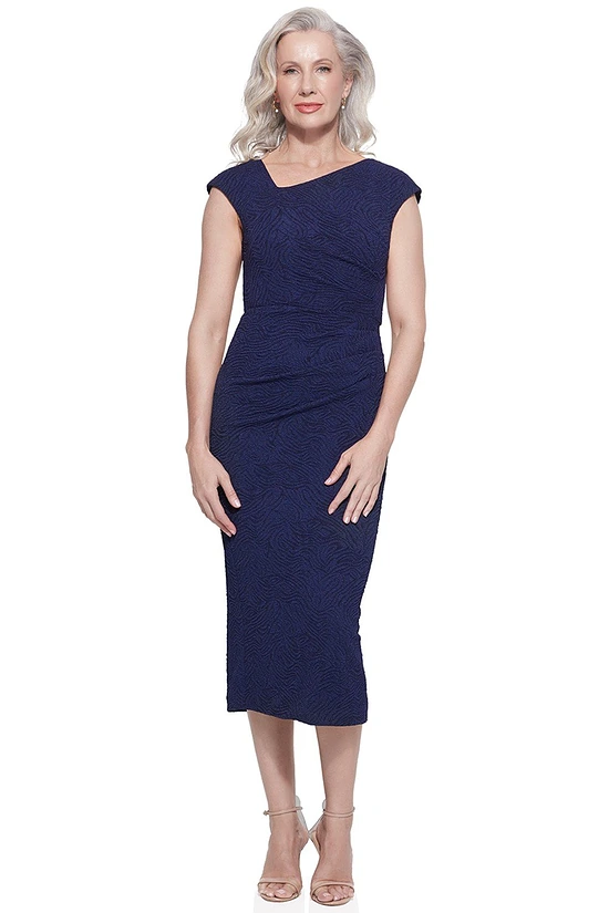 FAY ASYMMETRICAL MIDI GOWN IN NAVY