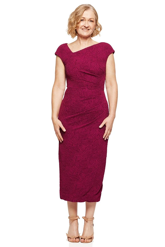 FAY ASYMMETRICAL MIDI GOWN IN WINE