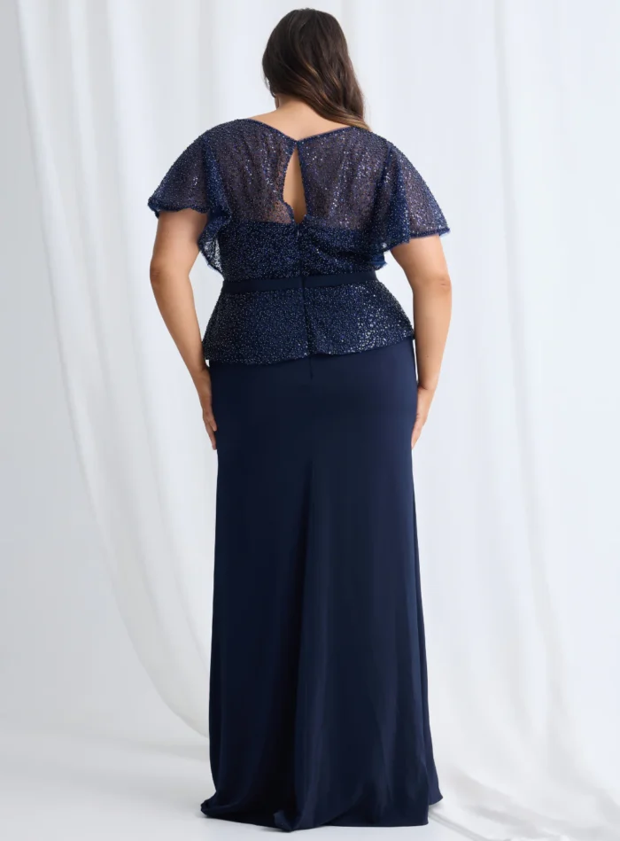 Francesca Beaded Dress with Sculpted Elegance Detail in Navy Mother of the Bride Dress