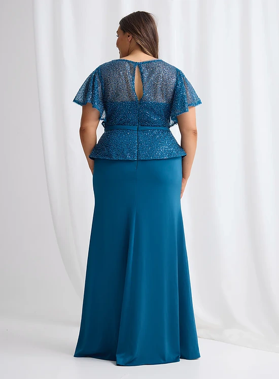 Francesca Beaded Dress with Sculpted Elegance Detail in Teal Mother of the Bride Dress