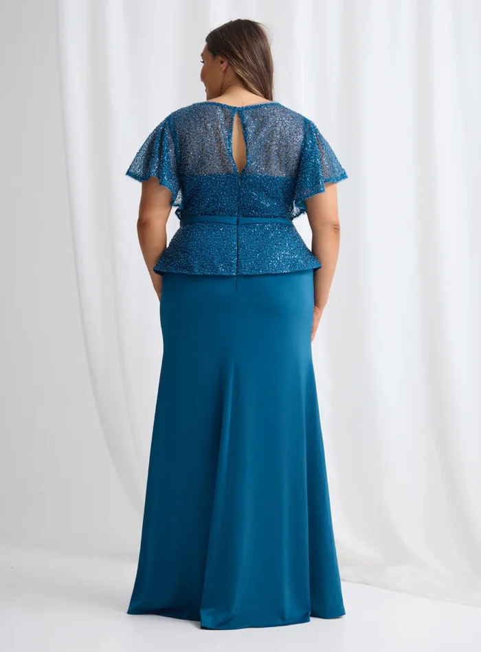 Francesca Beaded Dress with Sculpted Elegance Detail in Teal Mother of the Bride Dress