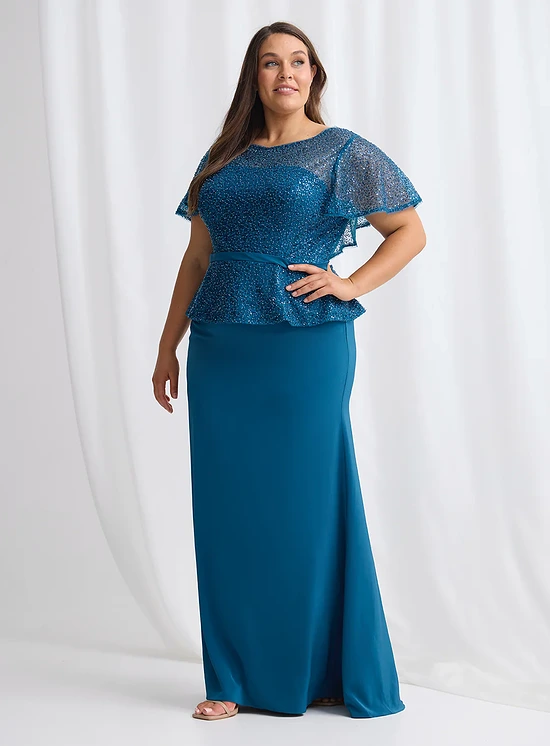 Francesca Beaded Dress with Sculpted Elegance Detail in Teal Mother of the Bride Dress