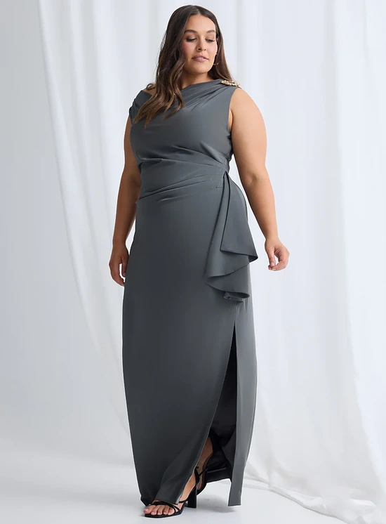 Jannie Dress Timeless Elegance with a Modern Edge in Charcoal Mother of the Bride Dress