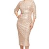 Lidia Sequin Cocktail Midi Gown by Trellis Lane in Champagne