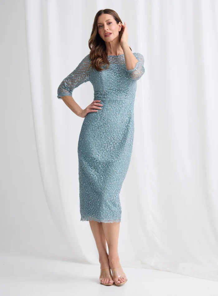 Lotta Sequin Cocktail Midi Gown in Light Blue Mother of the Bride Dress