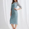 Lotta Sequin Cocktail Midi Gown in Light Blue Mother of the Bride Dress