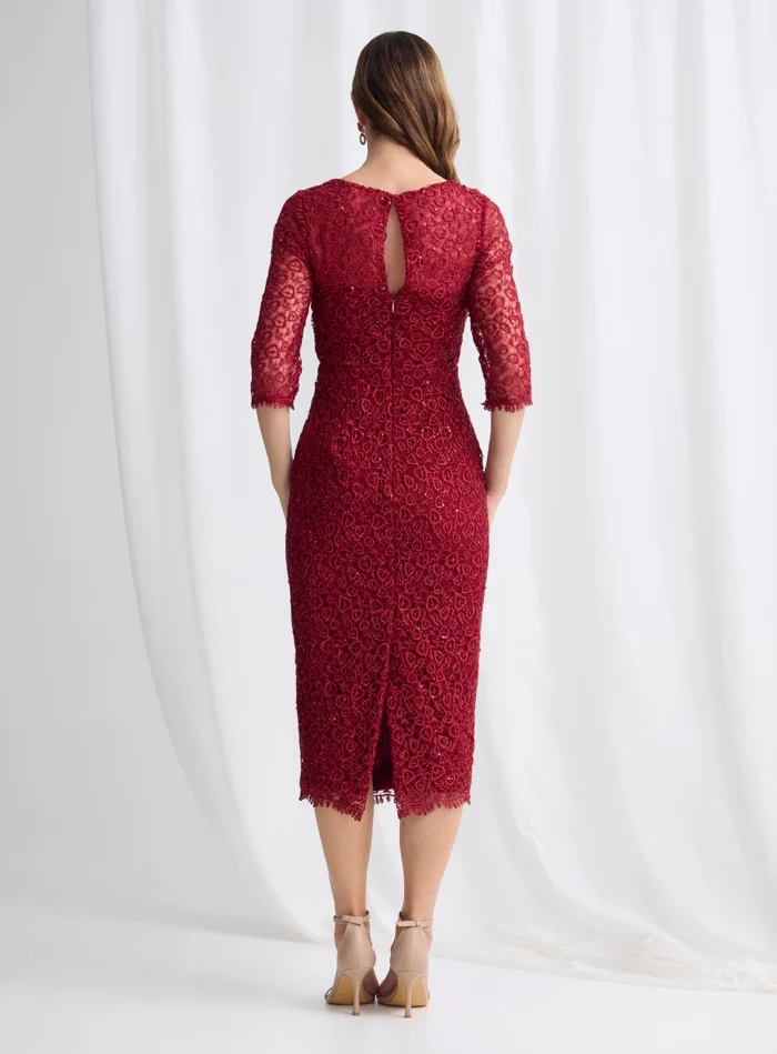 Lotta Sequin Cocktail Midi Gown in Wine Mother of the Bride Dress