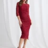 Lotta Sequin Cocktail Midi Gown in Wine Mother of the Bride Dress