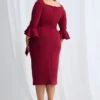 Nancy Midi Elegant Ruching with Refined Structure in Wine Mother of the Bride Dress