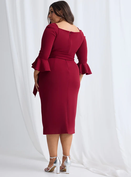 Nancy Midi Elegant Ruching with Refined Structure in Wine Mother of the Bride Dress