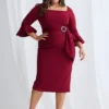 Nancy Midi Elegant Ruching with Refined Structure in Wine Mother of the Bride Dress