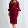 Nancy Midi Elegant Ruching with Refined Structure in Wine Mother of the Bride Dress
