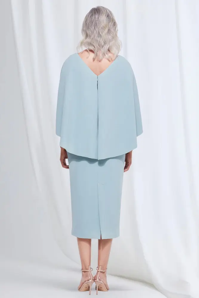Oriana Midi Modern Asymmetry with Elegant Flow in Light Blue Mother of the Bride Dress
