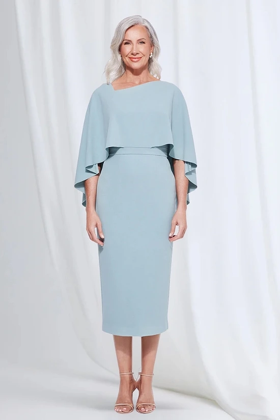 Oriana Midi Modern Asymmetry with Elegant Flow in Light Blue Mother of the Bride Dress