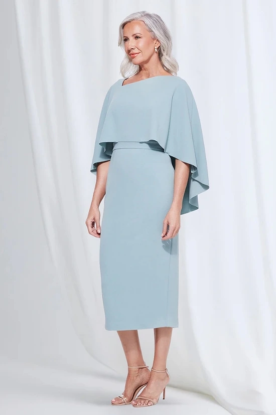 Oriana Midi Modern Asymmetry with Elegant Flow in Light Blue Mother of the Bride Dress