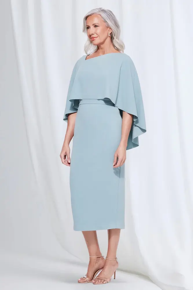 Oriana Midi Modern Asymmetry with Elegant Flow in Light Blue Mother of the Bride Dress