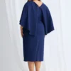 Oriana Midi Modern Asymmetry with Elegant Flow in Navy Mother of the Bride Dress