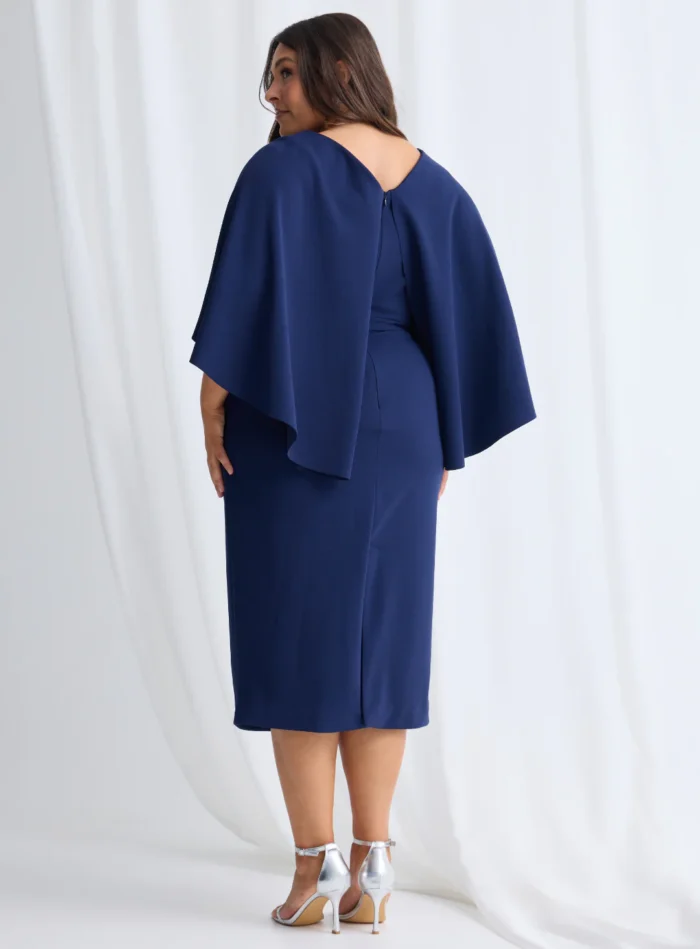 Oriana Midi Modern Asymmetry with Elegant Flow in Navy Mother of the Bride Dress