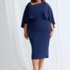 Oriana Midi Modern Asymmetry with Elegant Flow in Navy Mother of the Bride Dress