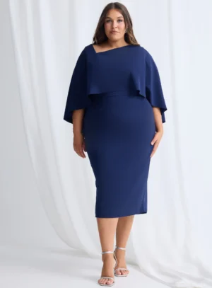 Oriana Midi Modern Asymmetry with Elegant Flow in Navy Mother of the Bride Dress