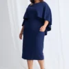 Oriana Midi Modern Asymmetry with Elegant Flow in Navy Mother of the Bride Dress