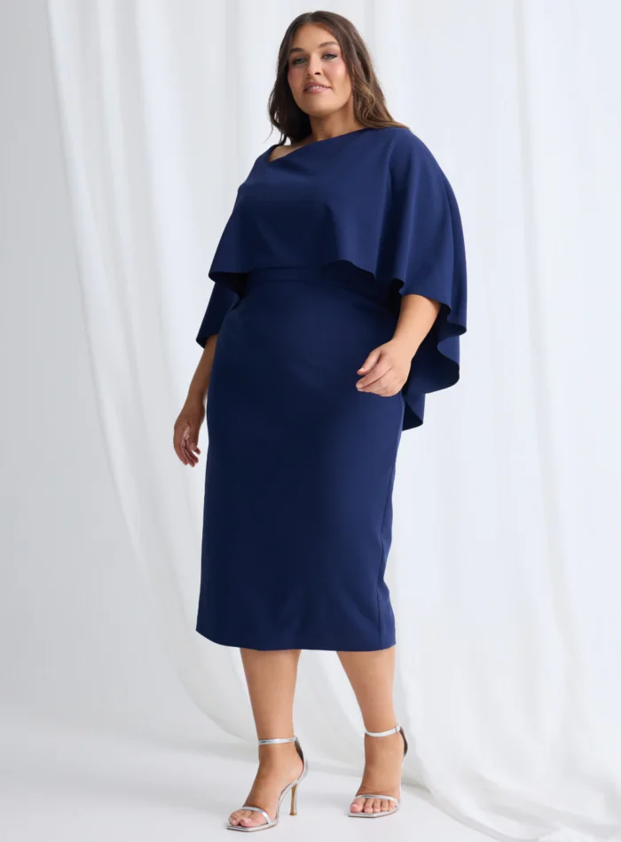 Oriana Midi Modern Asymmetry with Elegant Flow in Navy Mother of the Bride Dress