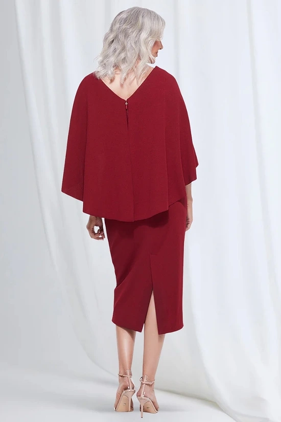 Oriana Midi Modern Asymmetry with Elegant Flow in Wine Mother of the Bride Dress