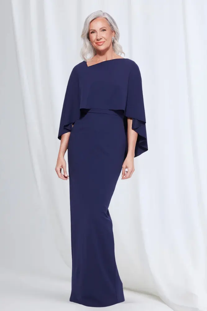 Oriana Pencil Dress Modern with Elegant Flow in Navy Mother of the Groom Dress