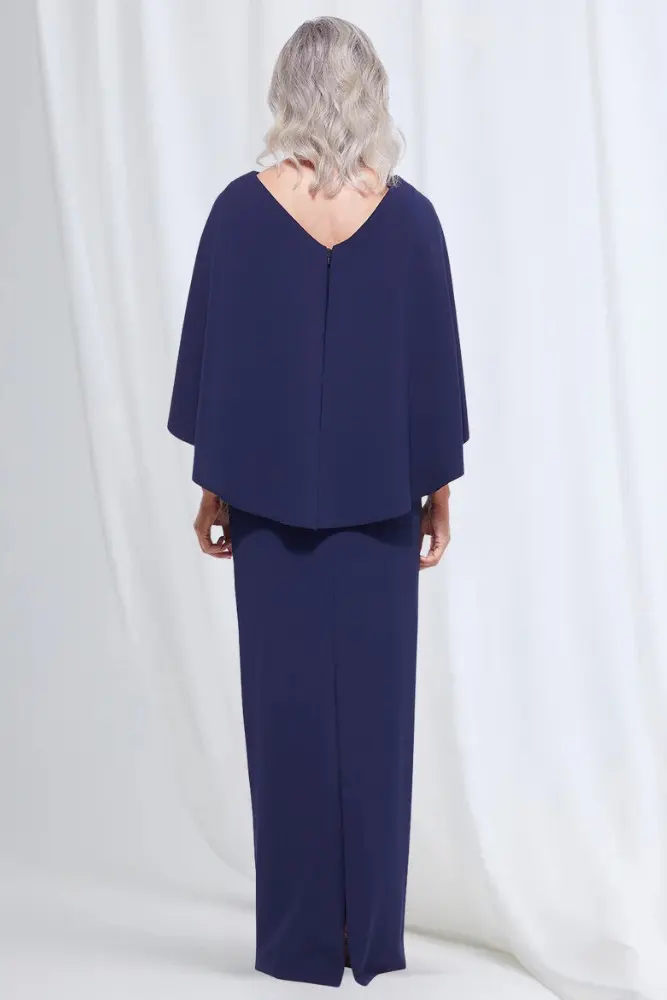 Oriana Pencil Dress Modern with Elegant Flow in Navy Mother of the Groom Dress