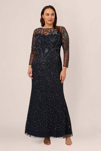 Clarize Navy Mother of the Bride or Groom Dress with Long Sleeves