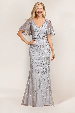knee length dresses for ladies Zapaka Women Queen Anne Dusty Blue Mother of The Bride Dress Lace Appliqued A Line Long Sleeves Wedding Guest Dress, Grey Blue / US10 main image 0