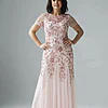 Hand Beaded Blush Pink Short Sleeve Floral Godet Gown by Adrianna Papell