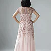 Hand Beaded Blush Pink Short Sleeve Floral Godet Gown by Adrianna Papell