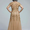 Hand Beaded Champagne Gold Short Sleeve Floral Godet Gown by Adrianna Papell
