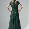 Hand Beaded Emerald Short Sleeve Floral Godet Gown by Adrianna Papell
