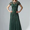Hand Beaded Emerald Short Sleeve Floral Godet Gown by Adrianna Papell