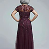 Hand Beaded Plum Short Sleeve Floral Godet Gown by Adrianna Papell