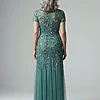 Hand Beaded Jade Short Sleeve Floral Godet Gown by Adrianna Papell